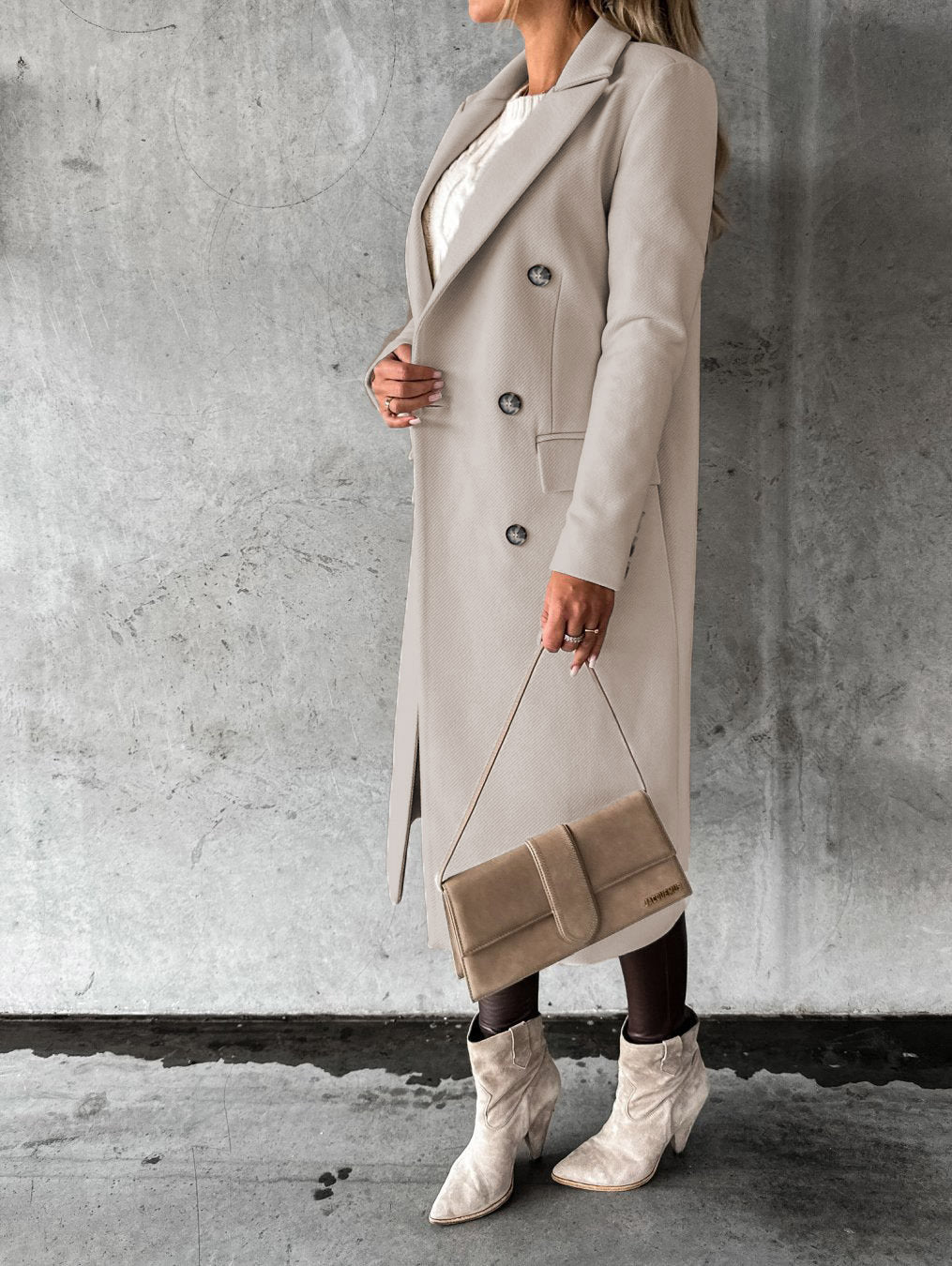Women’s Double-Breasted Lapel Coat – Slim Long Winter Jacket