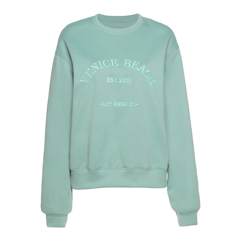 Embroidered Fleece Sweater – Thick, Loose & Cozy