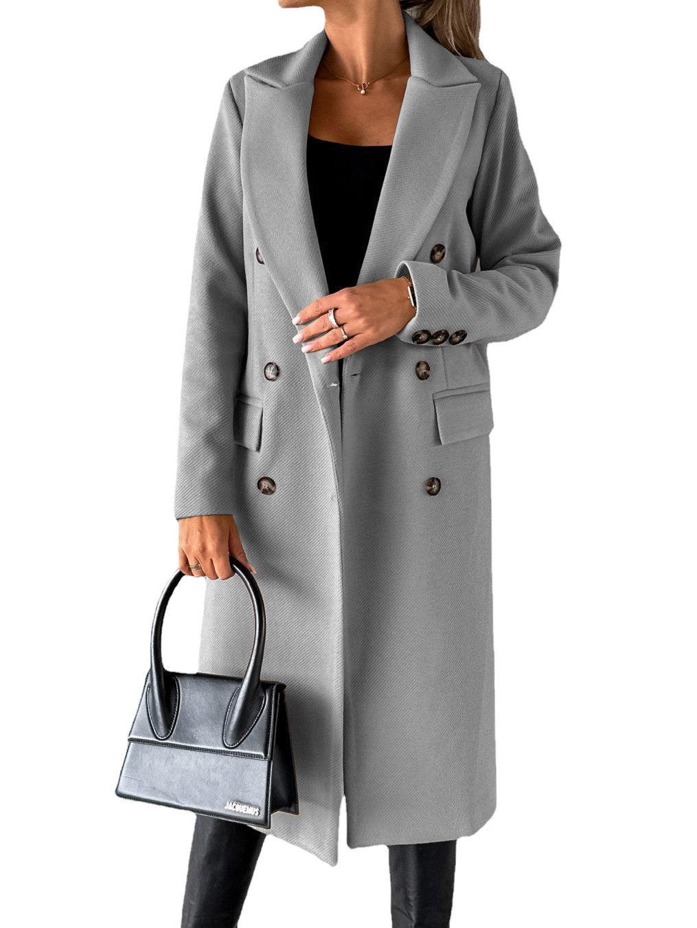 Women’s Double-Breasted Lapel Coat – Slim Long Winter Jacket