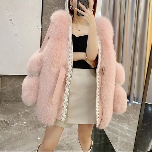 Women’s Mid-Length Faux Fur Coat – Loose Warm Winter Jacket