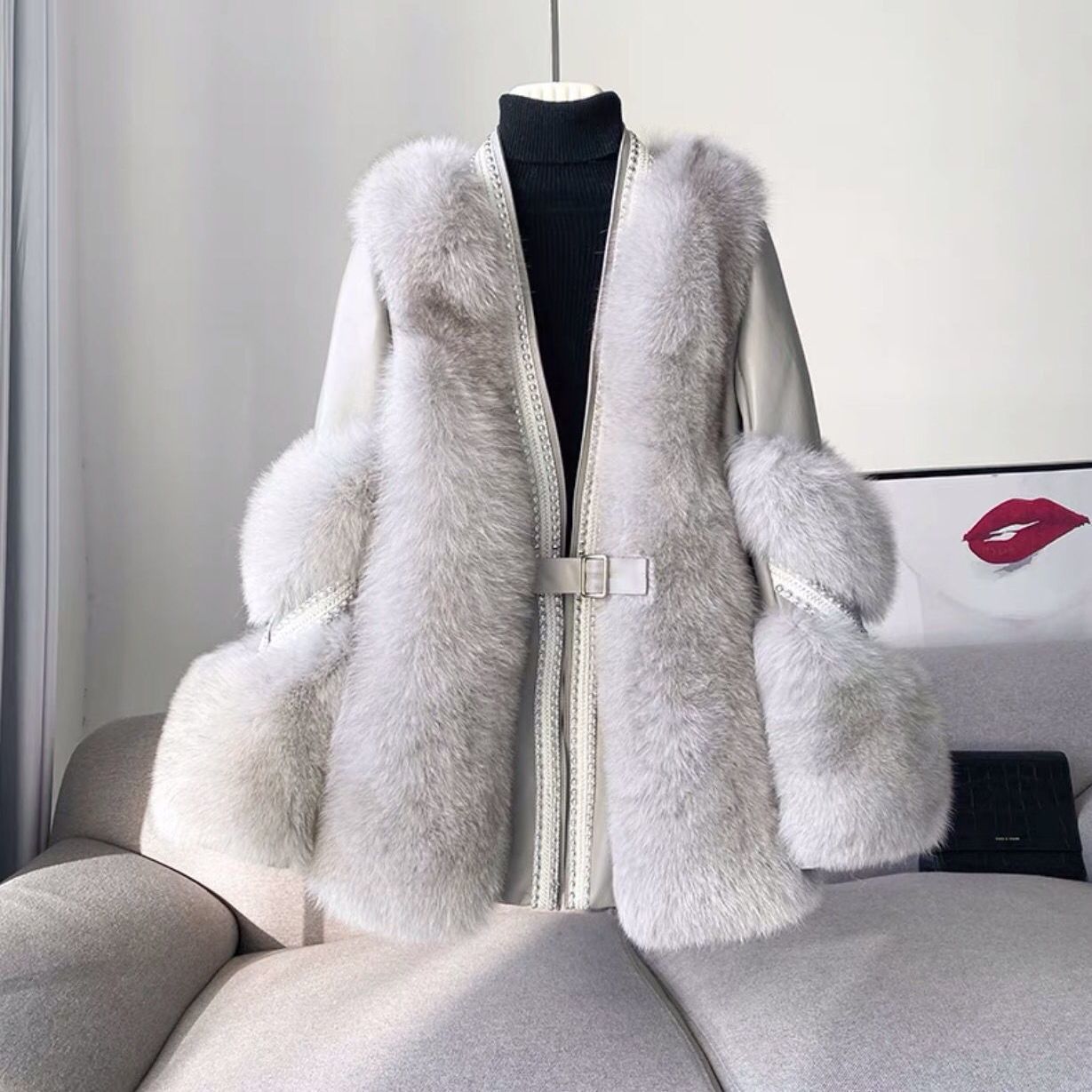 Women’s Mid-Length Faux Fur Coat – Loose Warm Winter Jacket