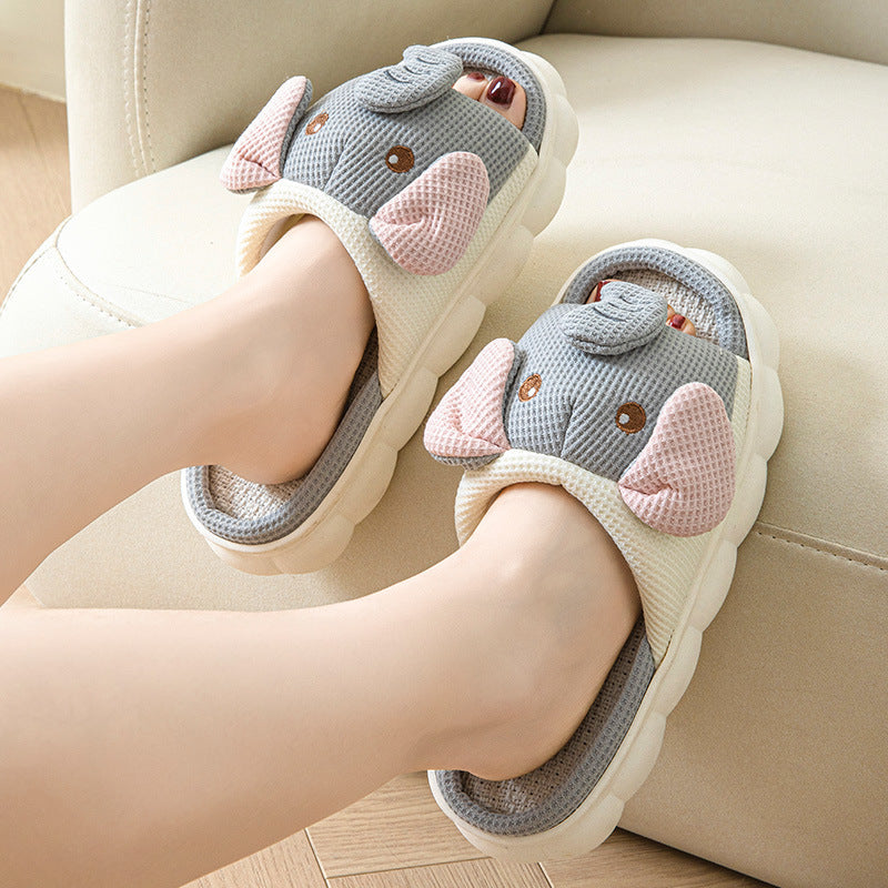 Couples Open-Toe Animal Linen Slippers