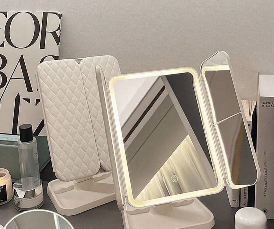 Tri-Fold LED Makeup Mirror – Lighted Vanity Mirror with Smart Touch