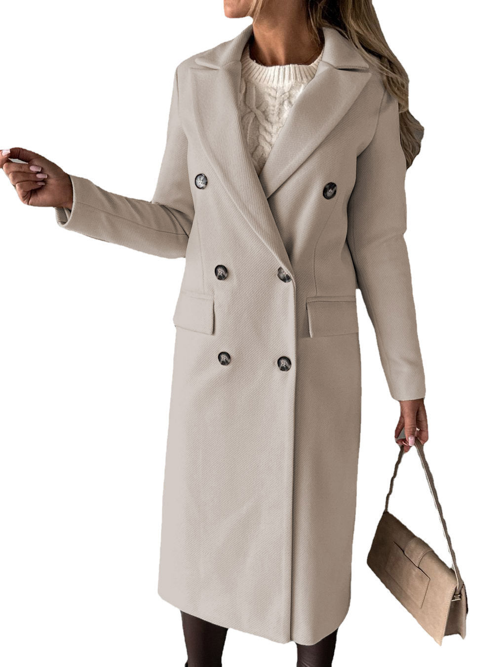 Women’s Double-Breasted Lapel Coat – Slim Long Winter Jacket