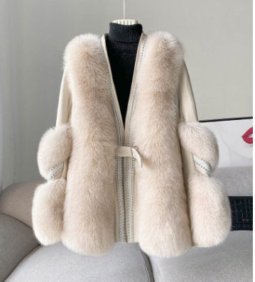 Women’s Mid-Length Faux Fur Coat – Loose Warm Winter Jacket