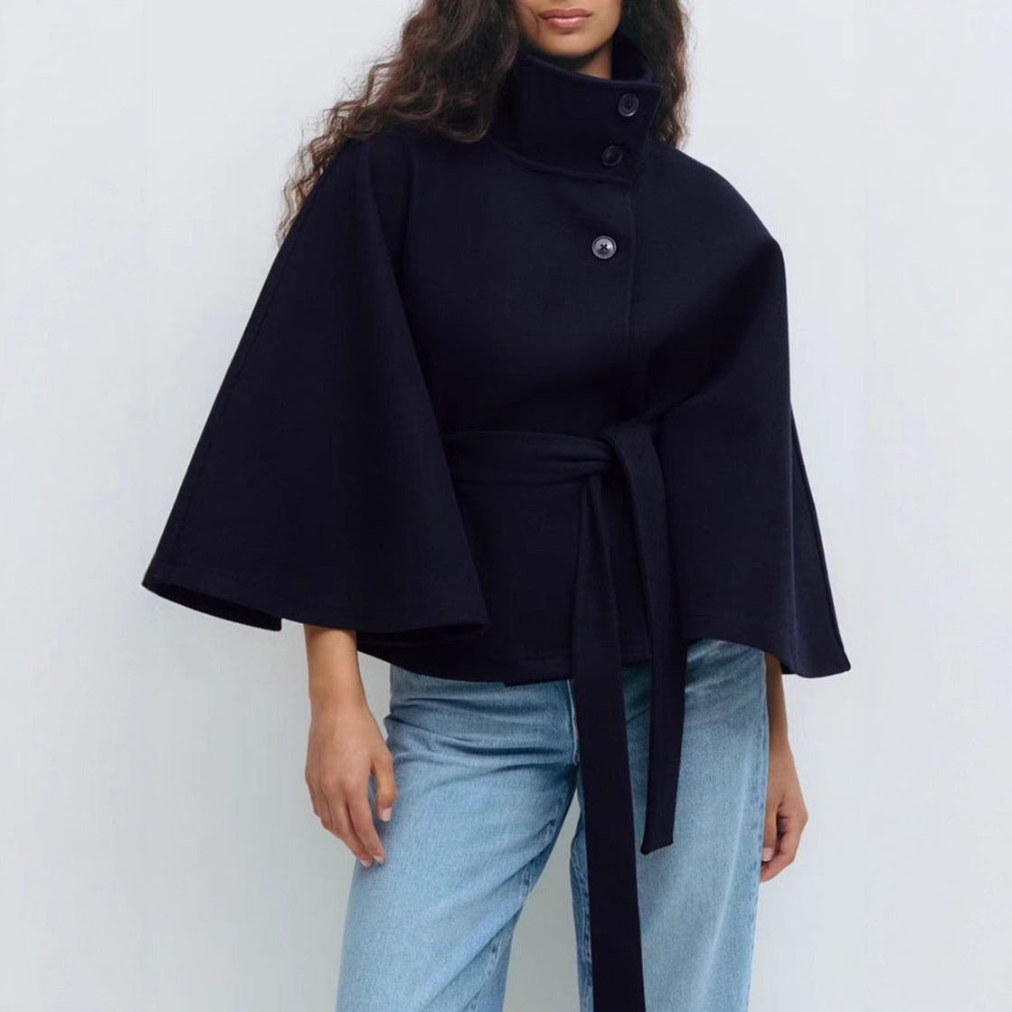 Women’s High Neck Batwing Sleeve Winter Coat with Belt