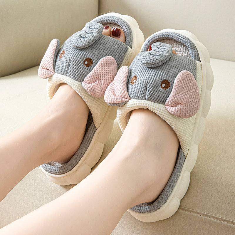 Couples Open-Toe Animal Linen Slippers