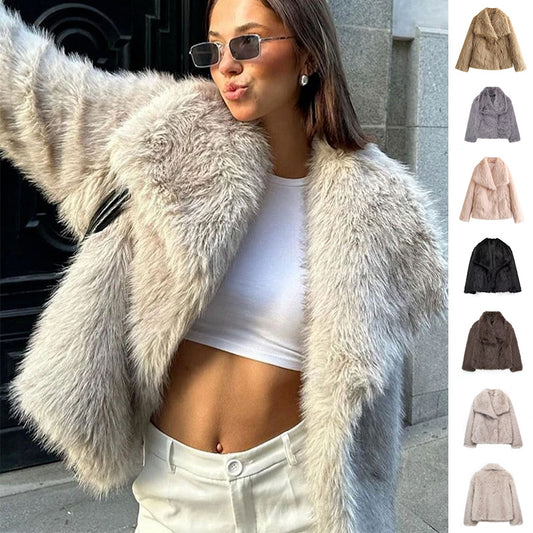 Women’s Winter Plush Coat – Warm Fluffy Lapel Jacket