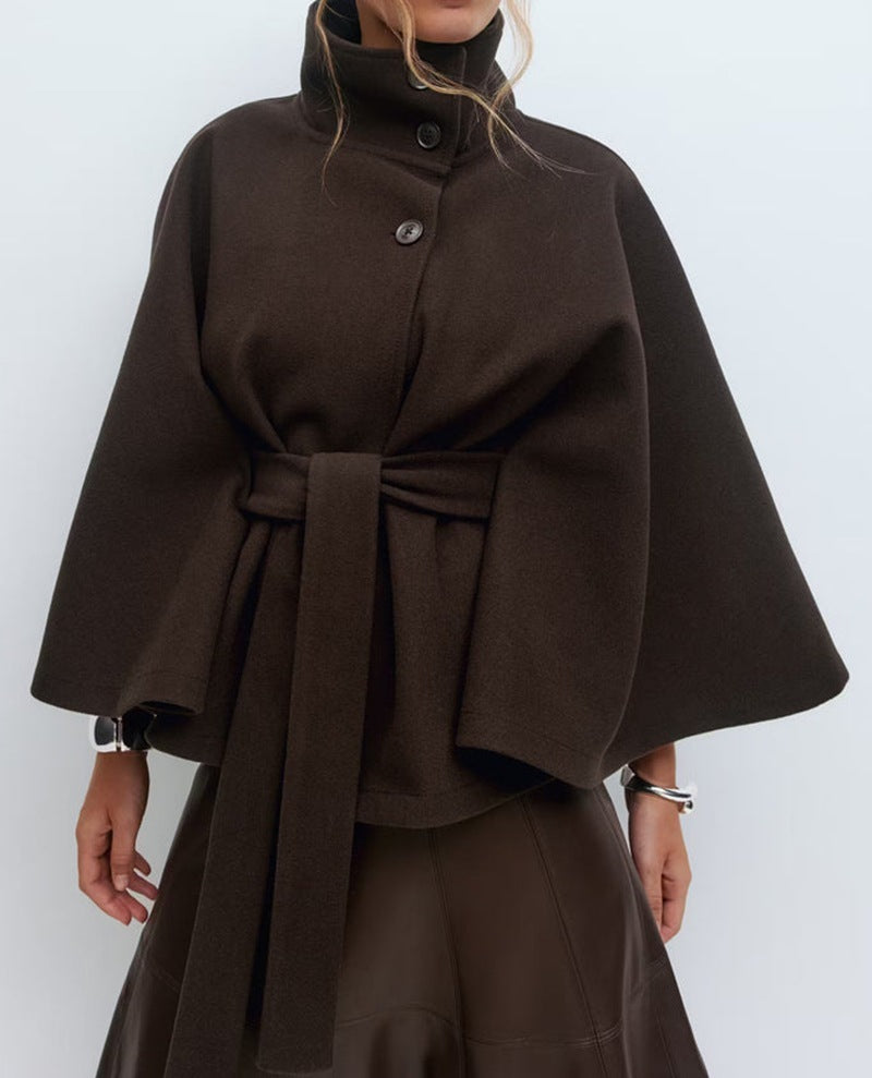 Women’s High Neck Batwing Sleeve Winter Coat with Belt