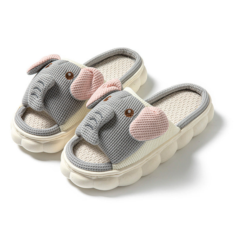 Couples Open-Toe Animal Linen Slippers
