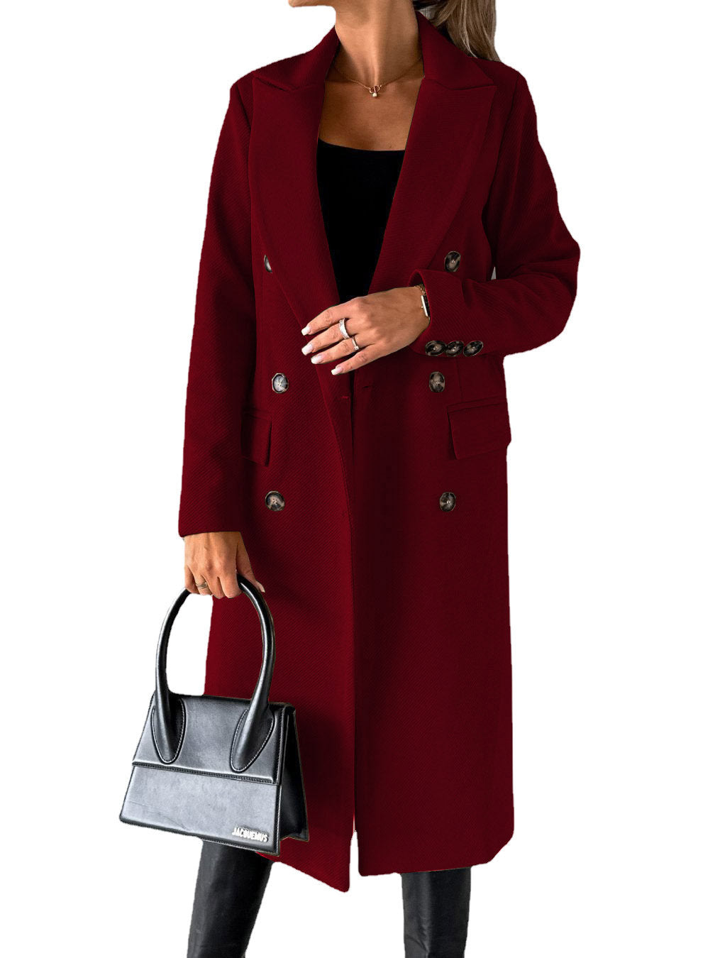 Women’s Double-Breasted Lapel Coat – Slim Long Winter Jacket