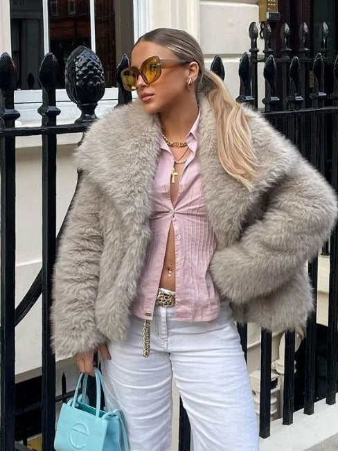 Women’s Winter Plush Coat – Warm Fluffy Lapel Jacket