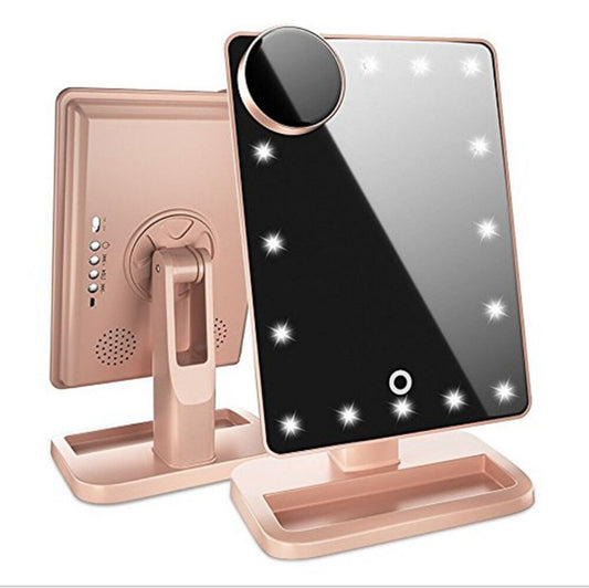 Touch Screen Makeup Mirror with 20 LED Lights & Bluetooth Speaker