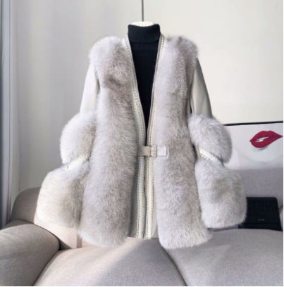 Women’s Mid-Length Faux Fur Coat – Loose Warm Winter Jacket