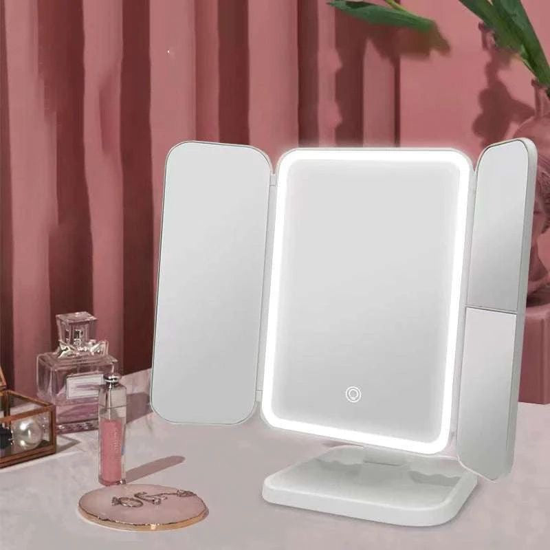 Tri-Fold LED Makeup Mirror – Lighted Vanity Mirror with Smart Touch