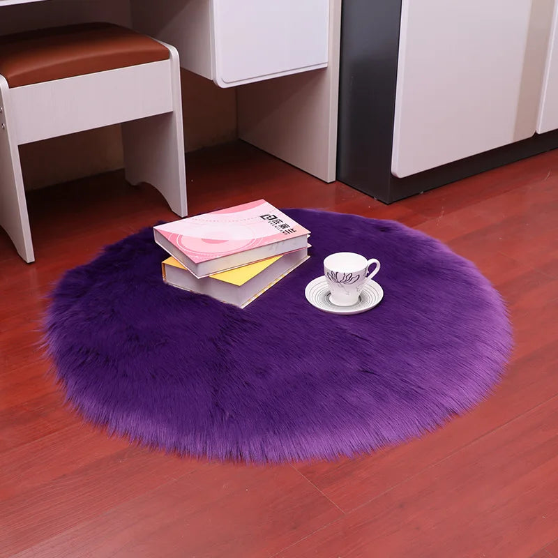 Plush Sheepskin Round Carpet – Soft Shaggy Fur Rug for Bedroom & Living Room