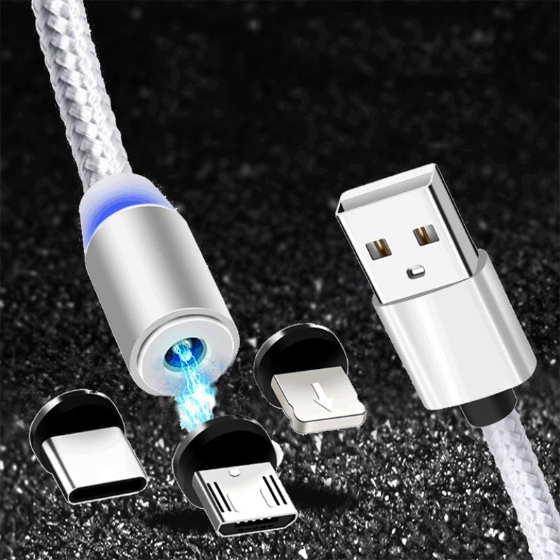Magnetic LED Fast Charging Cable – Type-C, Lightning & Micro USB