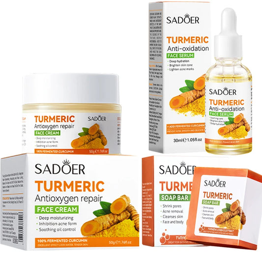 Turmeric Skincare Set – Natural Face Soap, Cream & Serum