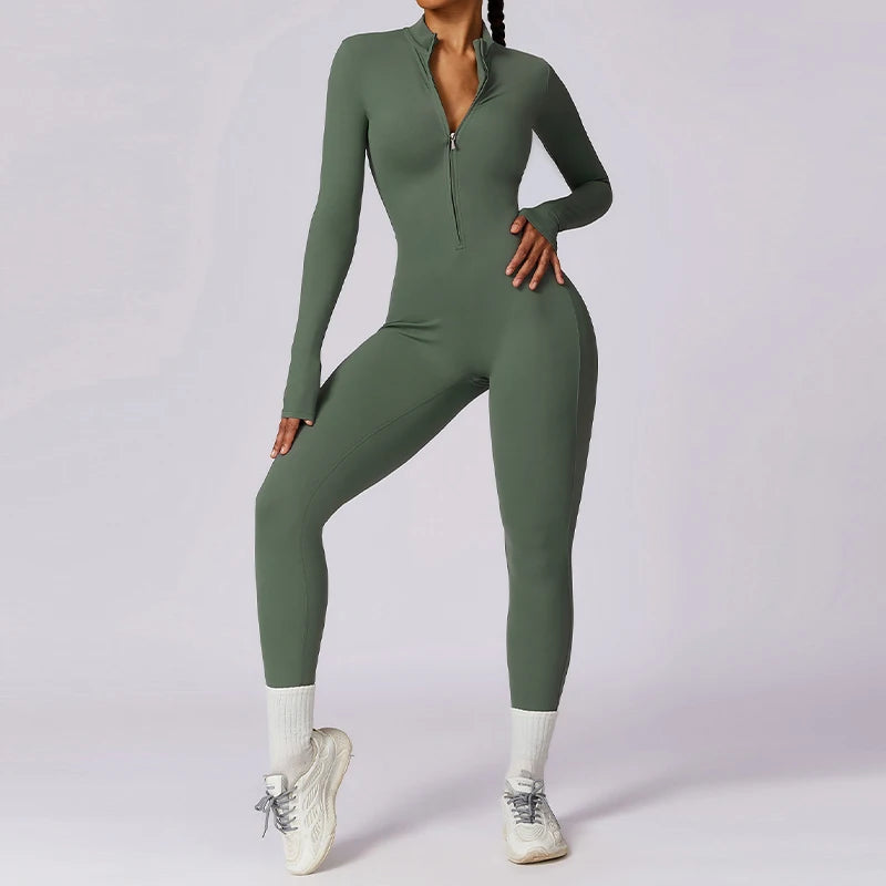 Women’s Zip-Up Sports Jumpsuit – Stretchy Yoga & Gym Bodysuit