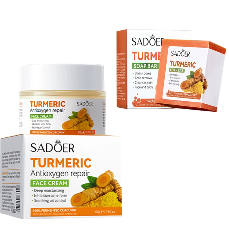 Turmeric Skincare Set – Natural Face Soap, Cream & Serum