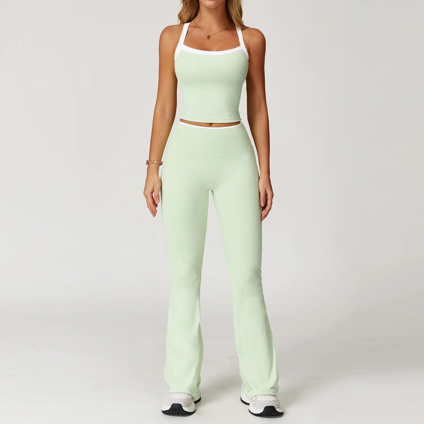 2-Piece Naked Yoga Set – Cross Back Bra & Flared Leggings