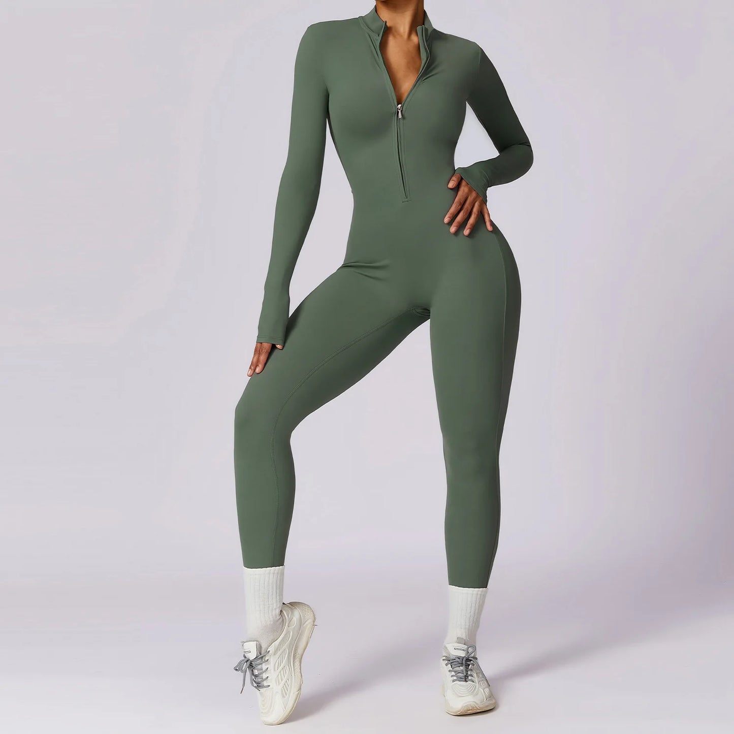 Women’s Zip-Up Sports Jumpsuit – Stretchy Yoga & Gym Bodysuit