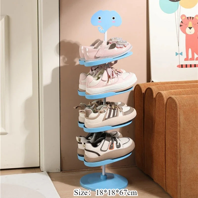 Multi-Layer Rotating Shoe Rack – Cute Cartoon Animal Adjustable Shoe Organizer