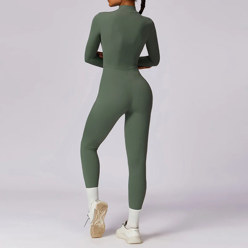 Women’s Zip-Up Sports Jumpsuit – Stretchy Yoga & Gym Bodysuit