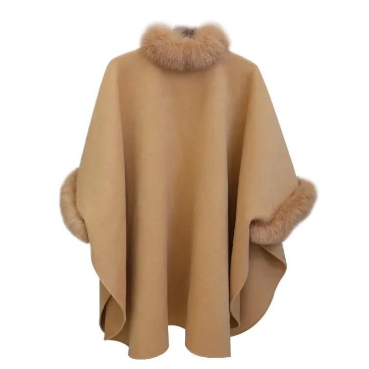 Woolen Coat with Rabbit Fur Collar