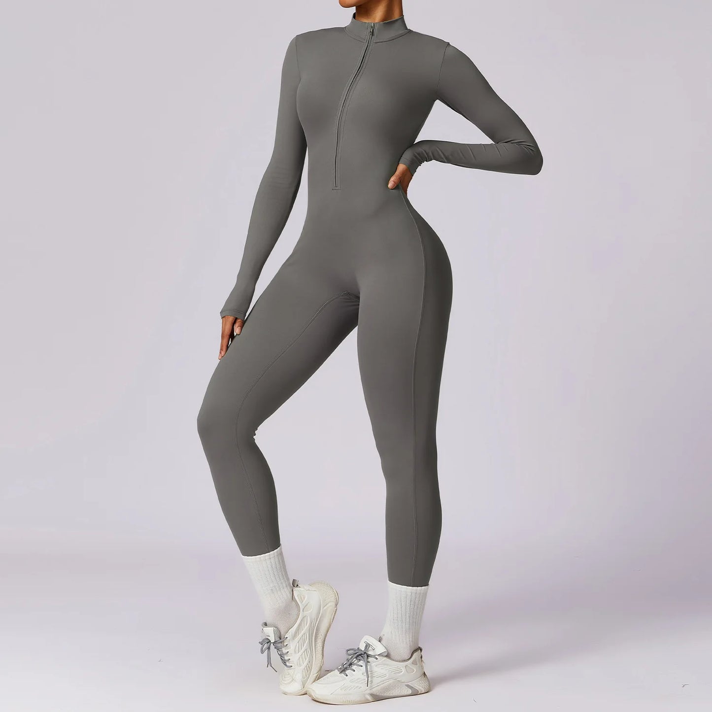 Women’s Zip-Up Sports Jumpsuit – Stretchy Yoga & Gym Bodysuit