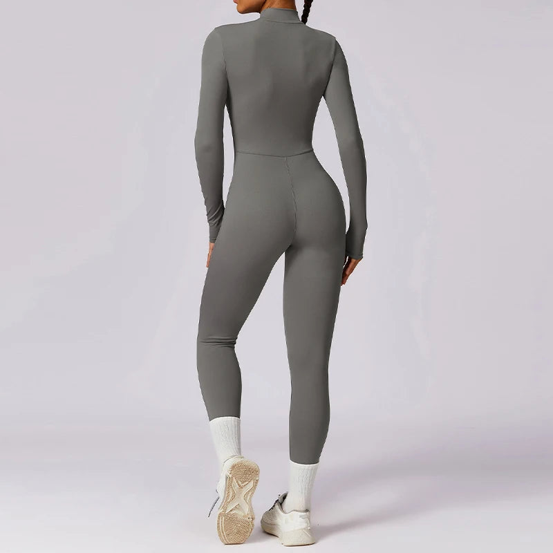 Women’s Zip-Up Sports Jumpsuit – Stretchy Yoga & Gym Bodysuit