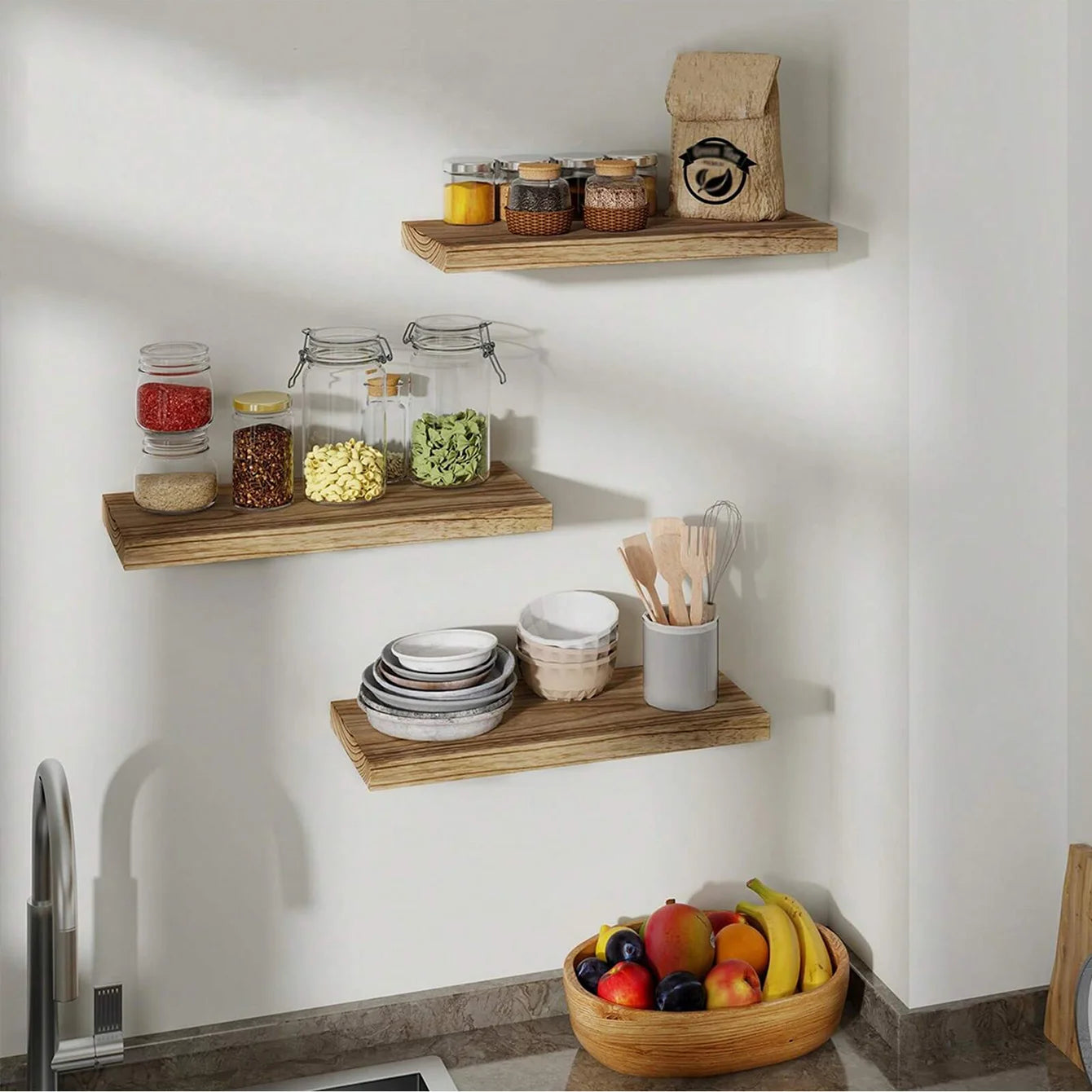 Rustic Wooden Floating Wall Shelf