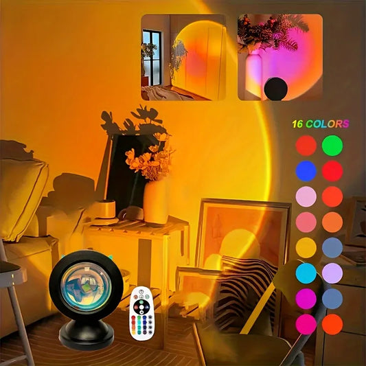 Vibrant Sunset Projection Lamp – 16-Color LED Mood Light