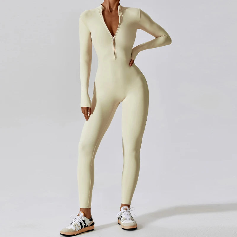 Women’s Zip-Up Sports Jumpsuit – Stretchy Yoga & Gym Bodysuit