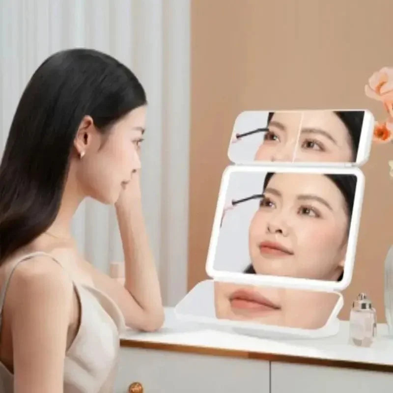 Tri-Fold LED Makeup Mirror – Lighted Vanity Mirror with Smart Touch