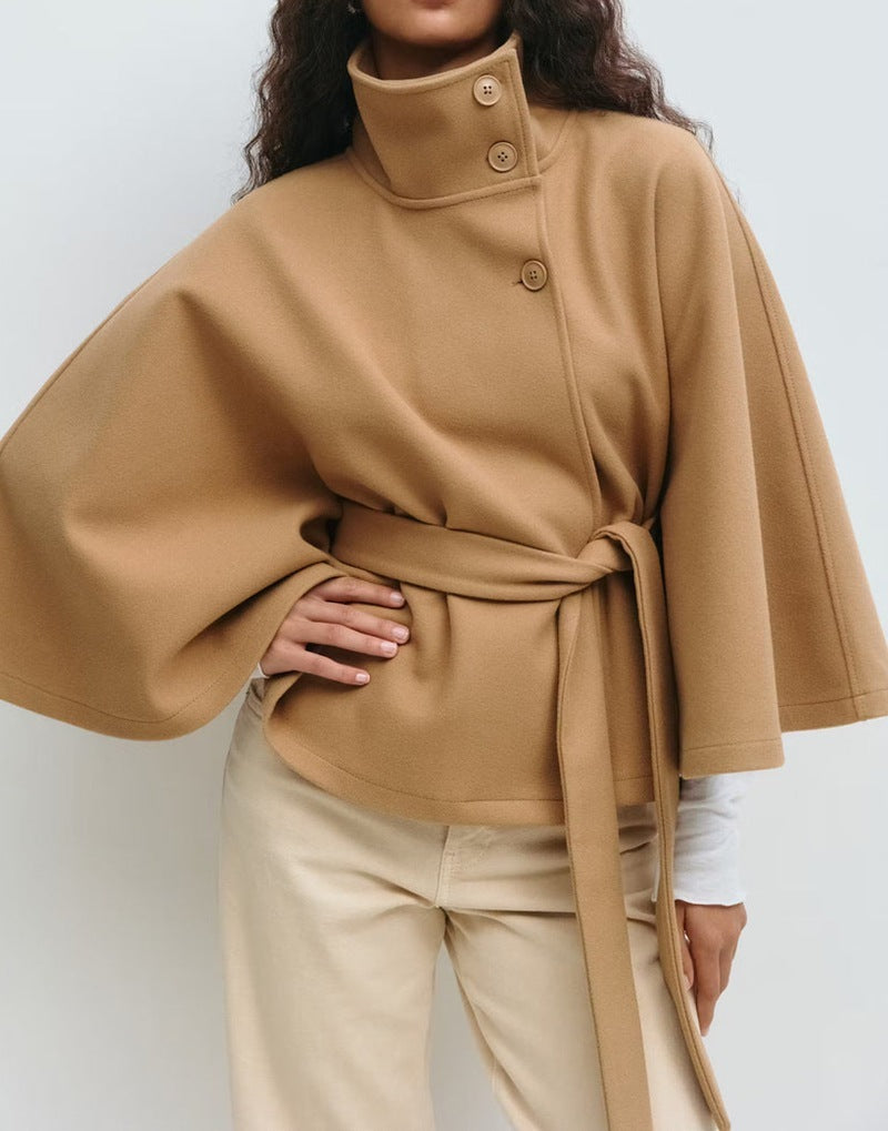 Women’s High Neck Batwing Sleeve Winter Coat with Belt