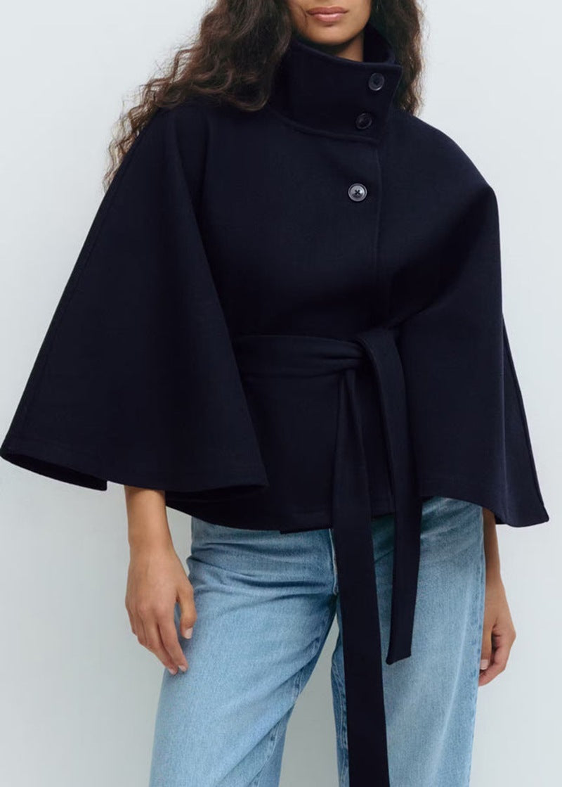 Women’s High Neck Batwing Sleeve Winter Coat with Belt