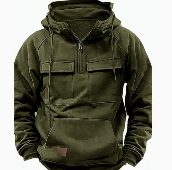 Men’s Zip-Up Hoodie Sweatshirt with Drawstring and Pocket