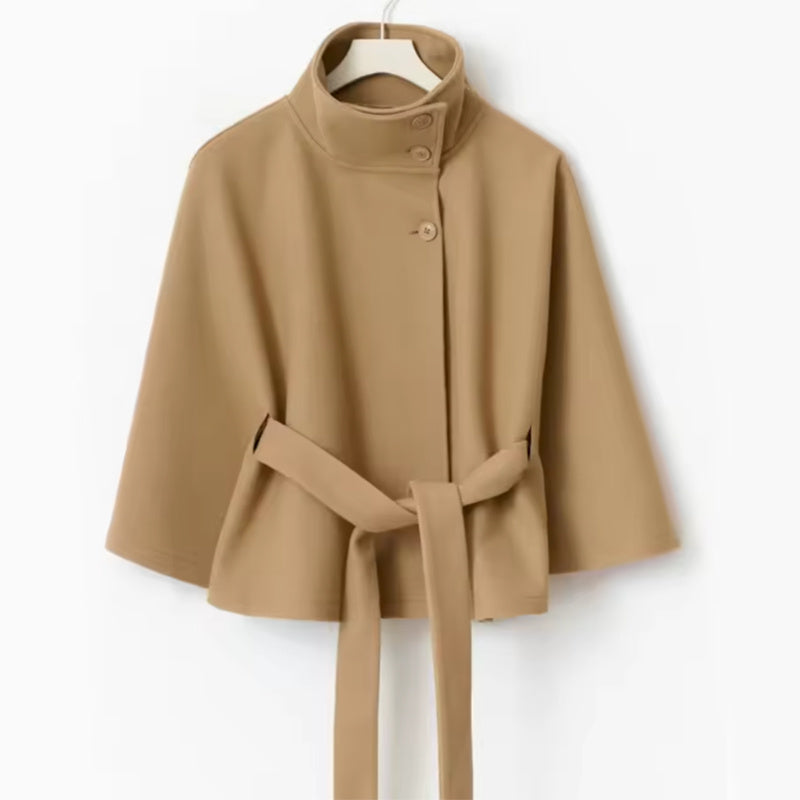 Women’s High Neck Batwing Sleeve Winter Coat with Belt