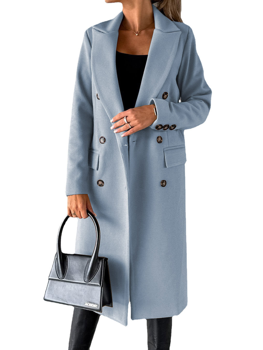 Women’s Double-Breasted Lapel Coat – Slim Long Winter Jacket