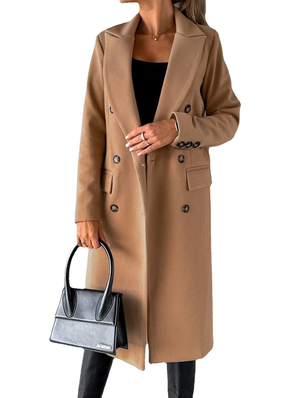 Women’s Double-Breasted Lapel Coat – Slim Long Winter Jacket