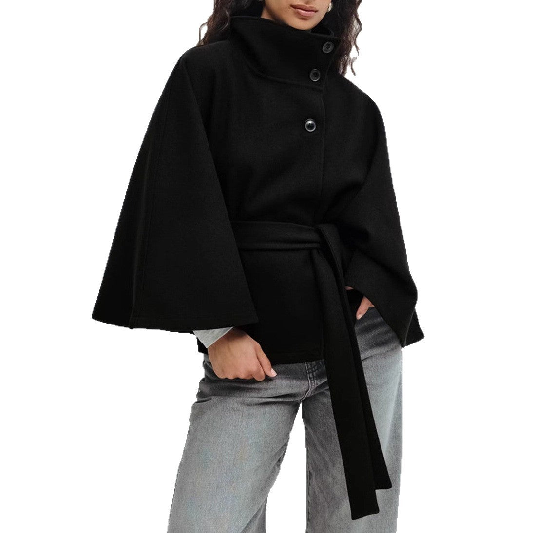 Women’s High Neck Batwing Sleeve Winter Coat with Belt
