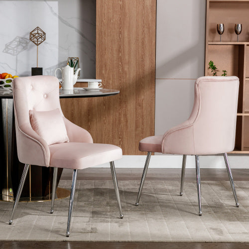 Modern Upholstered Armchair with Button Pattern & Lumbar Cushion – Metal Leg Dining & Lounge Chair