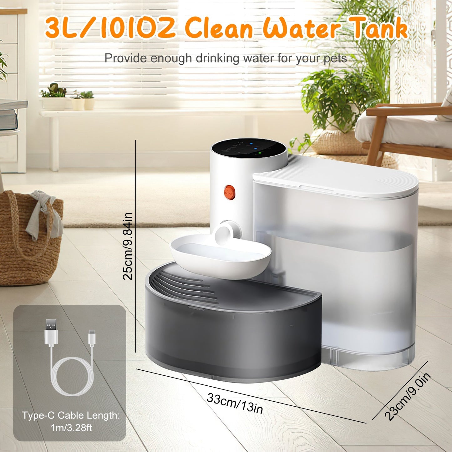 Smart Cordless Pet Water Fountain – 3L Automatic Dispenser