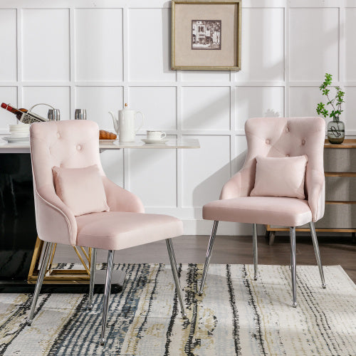 Modern Upholstered Armchair with Button Pattern & Lumbar Cushion – Metal Leg Dining & Lounge Chair