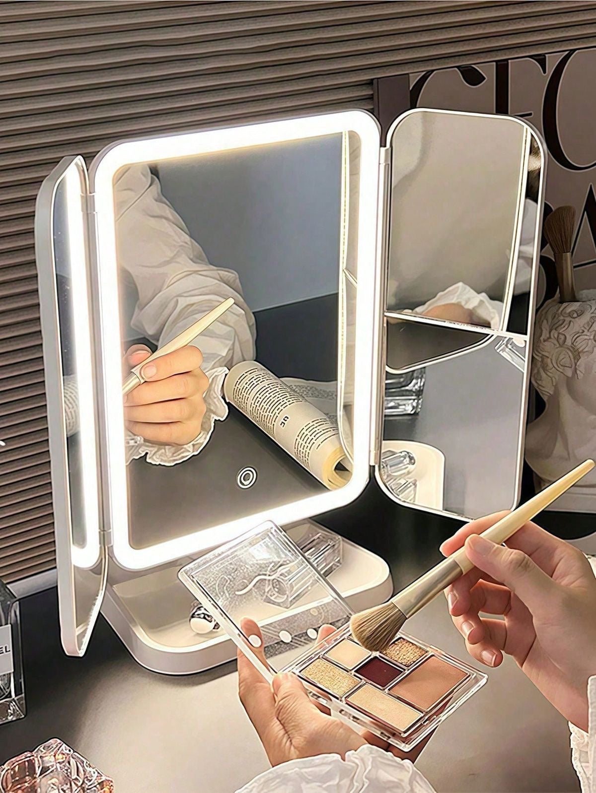 Tri-Fold LED Makeup Mirror – Lighted Vanity Mirror with Smart Touch