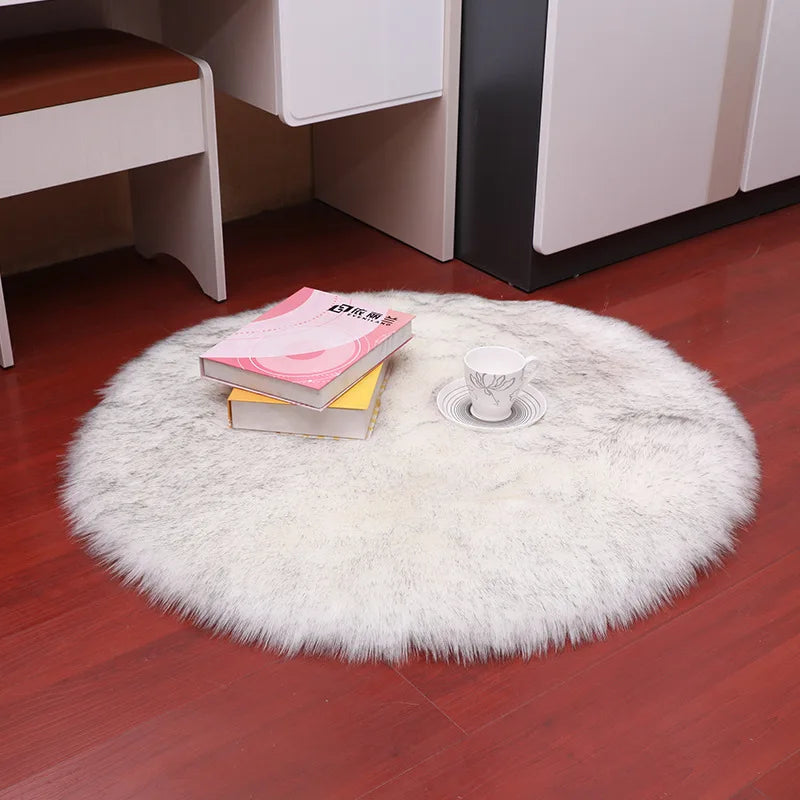 Plush Sheepskin Round Carpet – Soft Shaggy Fur Rug for Bedroom & Living Room
