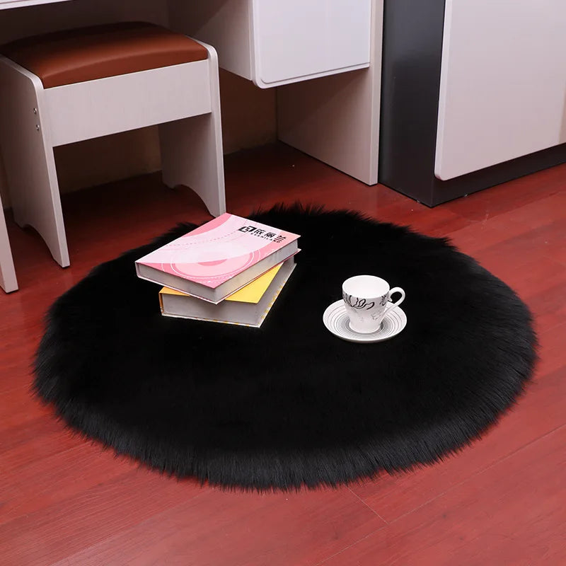 Plush Sheepskin Round Carpet – Soft Shaggy Fur Rug for Bedroom & Living Room