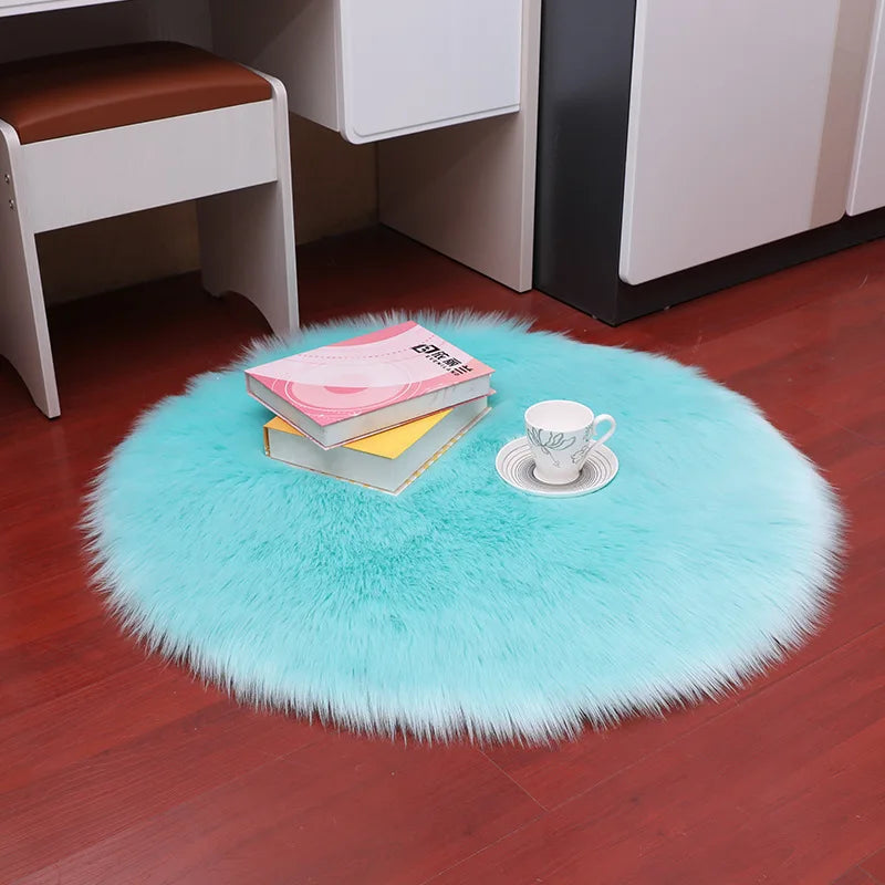 Plush Sheepskin Round Carpet – Soft Shaggy Fur Rug for Bedroom & Living Room