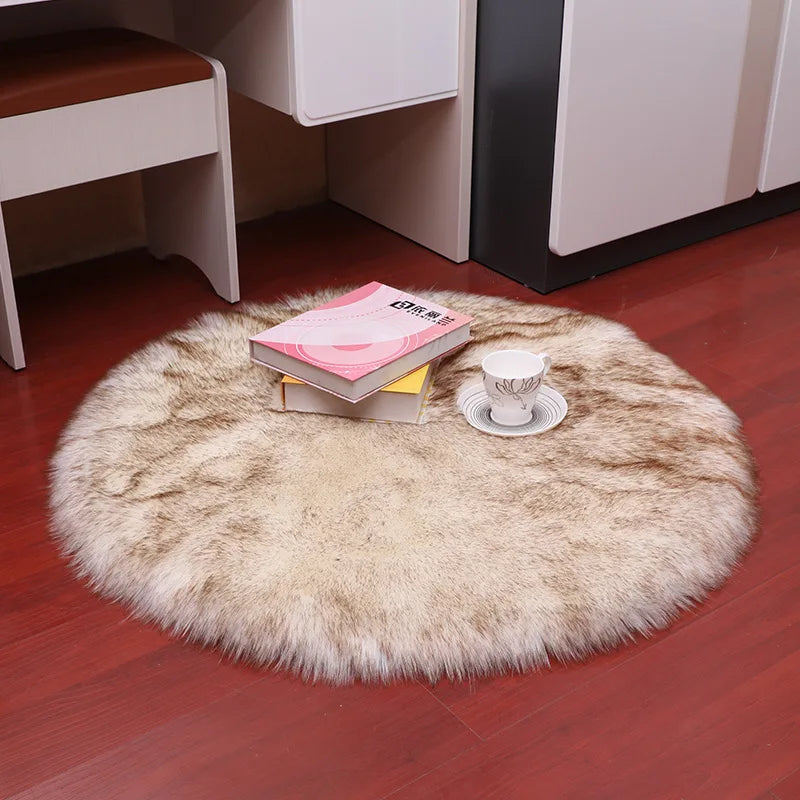 Plush Sheepskin Round Carpet – Soft Shaggy Fur Rug for Bedroom & Living Room